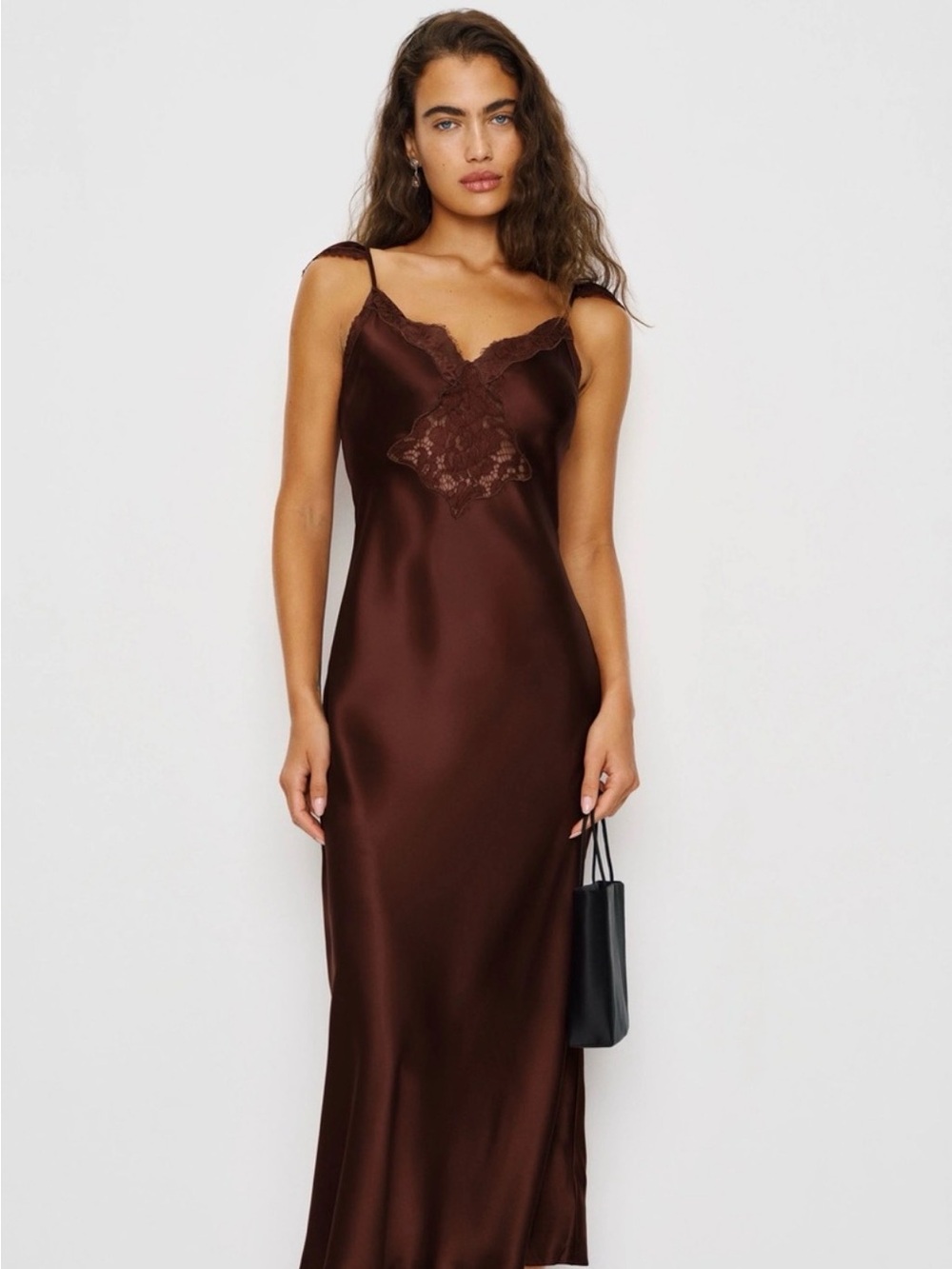 Reformation Silk Lace-Trim Slip Dress - mahogany